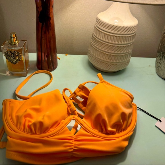ORANGE HALTER SWIMMIE TOP - Picture 1 of 4